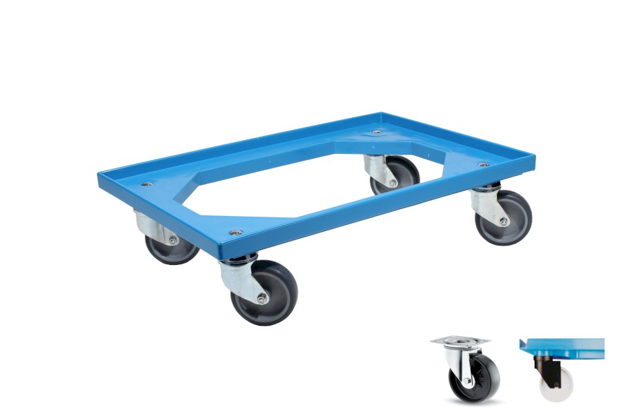 Vozík 64S-PP 4-0 PT modrý, PP kola 100 mm